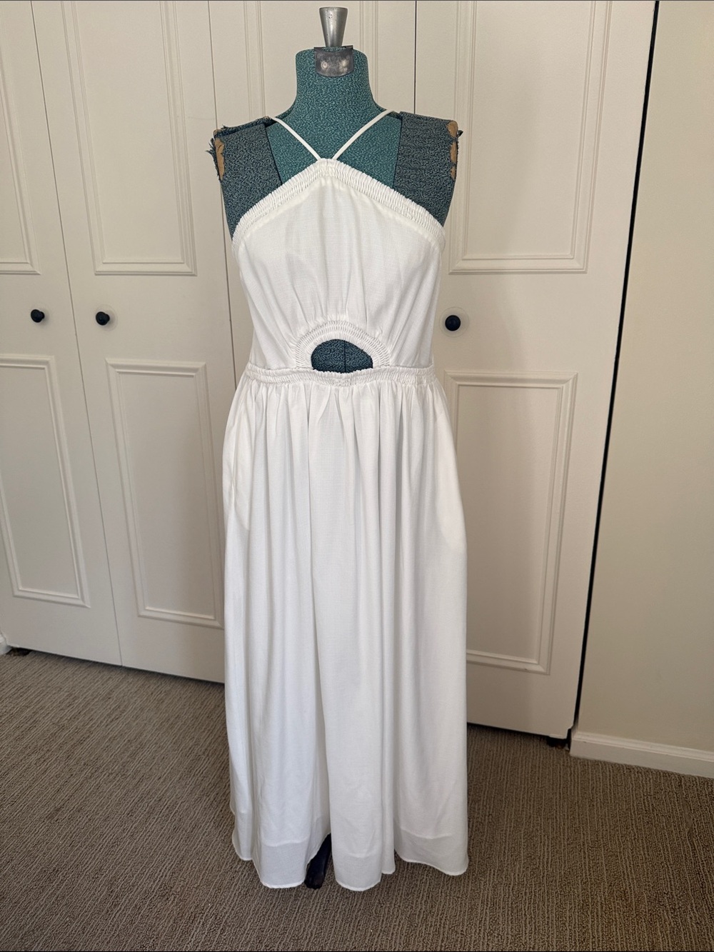 White Halter Maxi Dress with Front Cutout